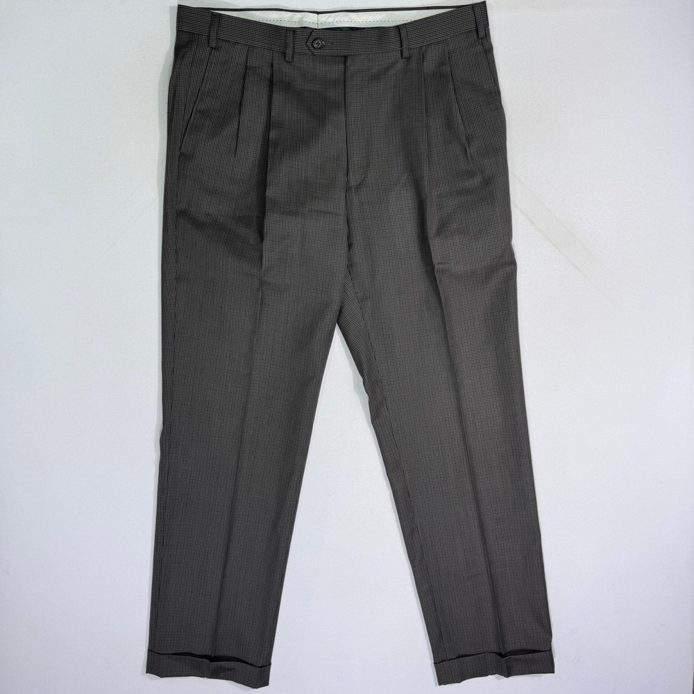 Ralph Lauren Men 36x32 (36x31) Wool Houndstooth Pleated Cuffed Dress Pants Brown